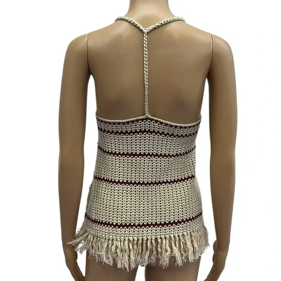 Full Tilt Cream Burgundy Boho Open Crochet Knit Cotton Blend Tank Top Womens XS - Picture 7 of 10
